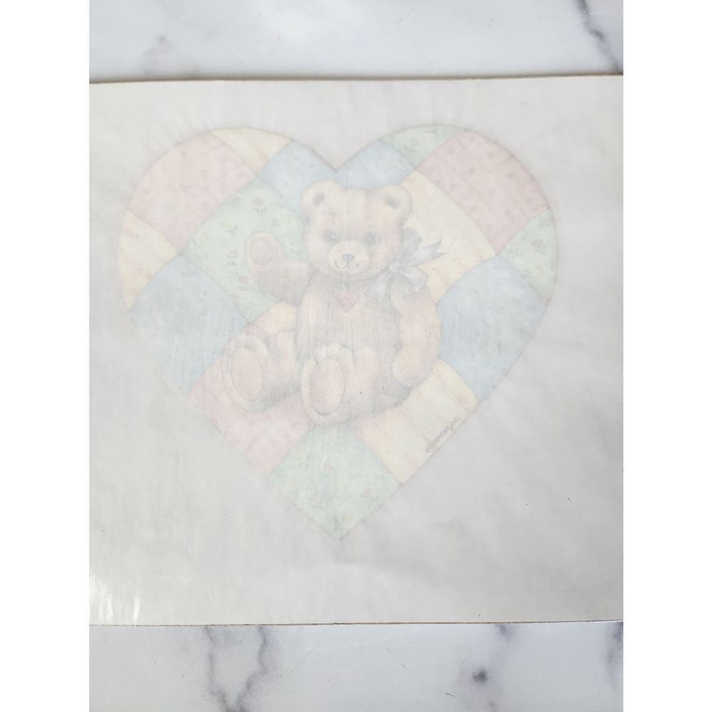 Heartfelt teddy bear inside heart vintage 90s iron on transfer 7x7"